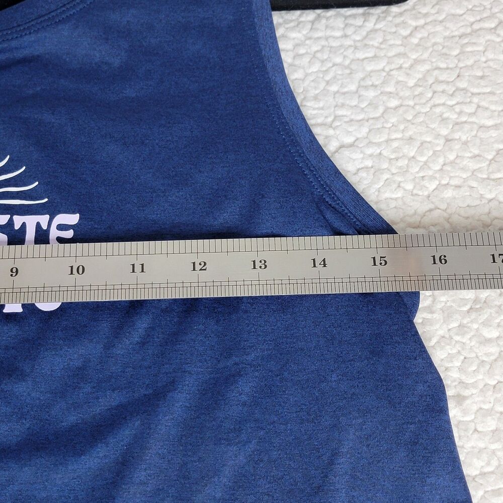 Women's Sz M Life is Good Namaste Positive Darkest Blue Lightweight Active Tank - Picture 6 of 9